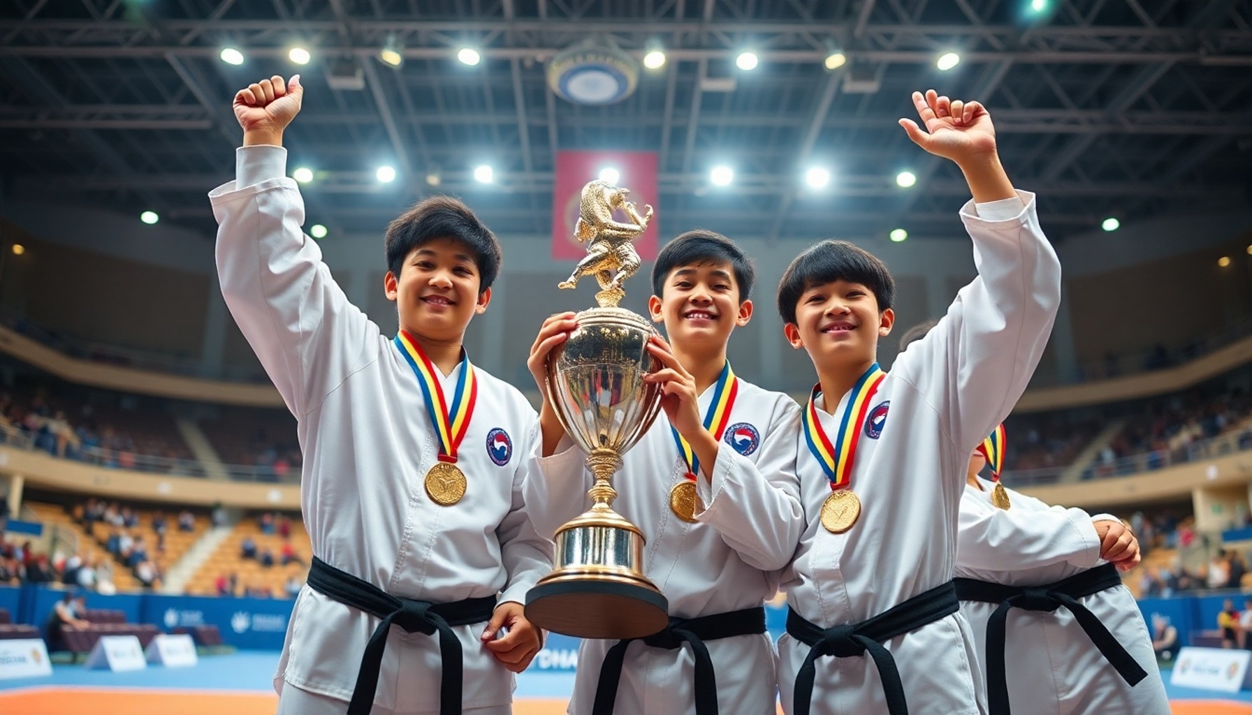 Taekwondo şampiyonları madalya ve kupayla — Çınar Spor Kulübü başarıları